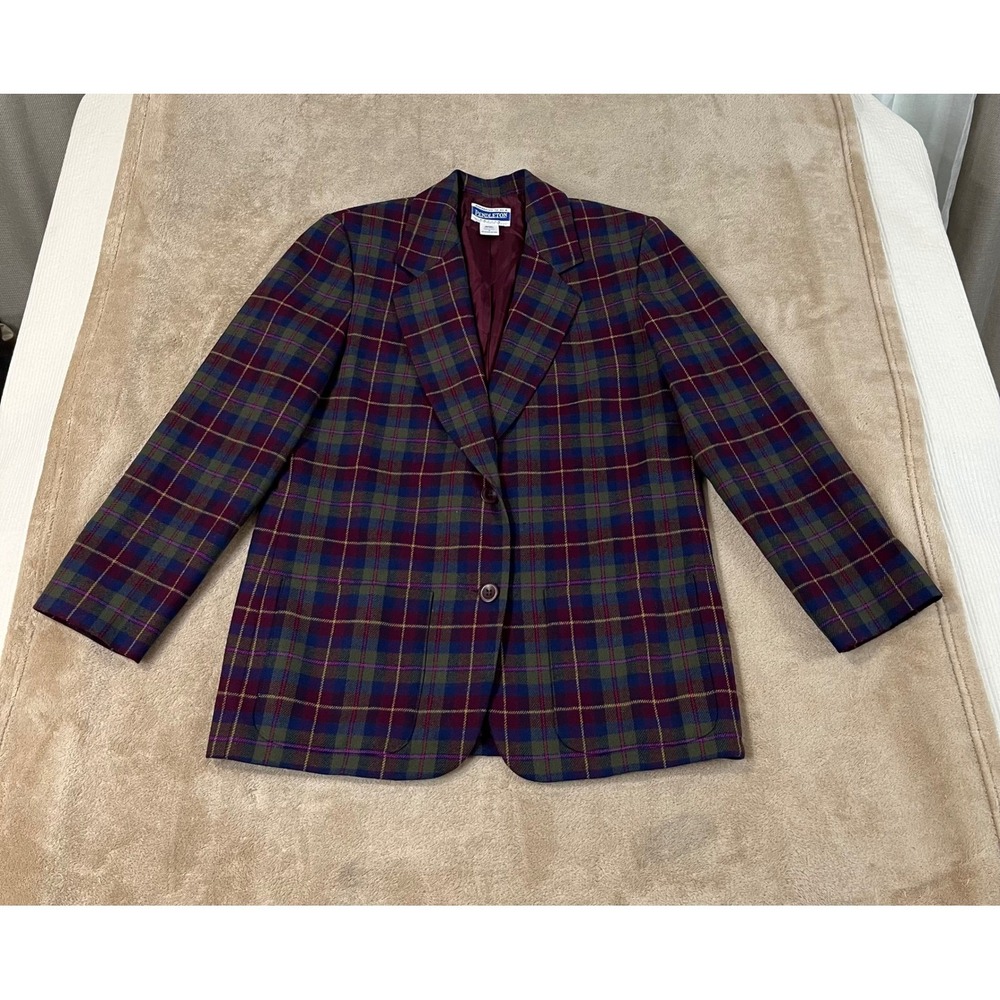 Vintage Pendleton Wool Plaid Blazer Jacket Women's 6 Small Burgundy Green Blue